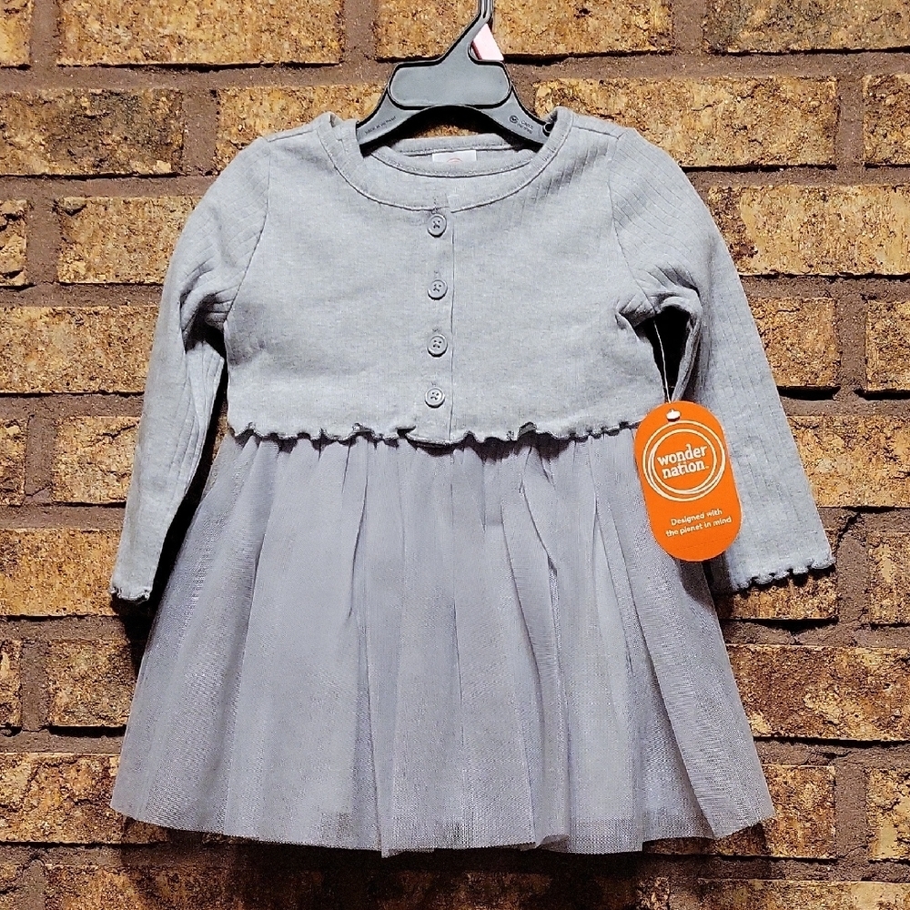 Wonder Nation Toddler Short Sleeve Dress With Tulle & Cropped Cardigan 18 Months